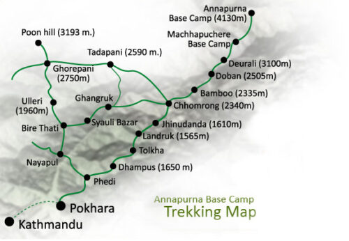 abc trekking map route nepal